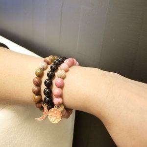 Pink Carnelian Black Onix Triple Beaded Bracelets